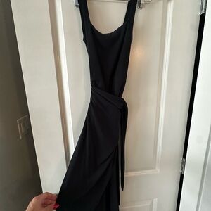 Aritzia Wilfred Black Saturn Midi Dress with Tie Waist